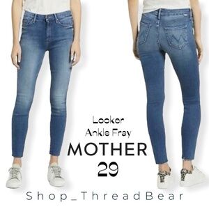 Distressed [Mother] Skinny <Looker Ankle Fray> Trashed Blue Jeans | 29 Medium 8